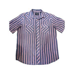 Vintage Wrangler Men’s Pearl Snap Western Shirt Blue Red White Stripe